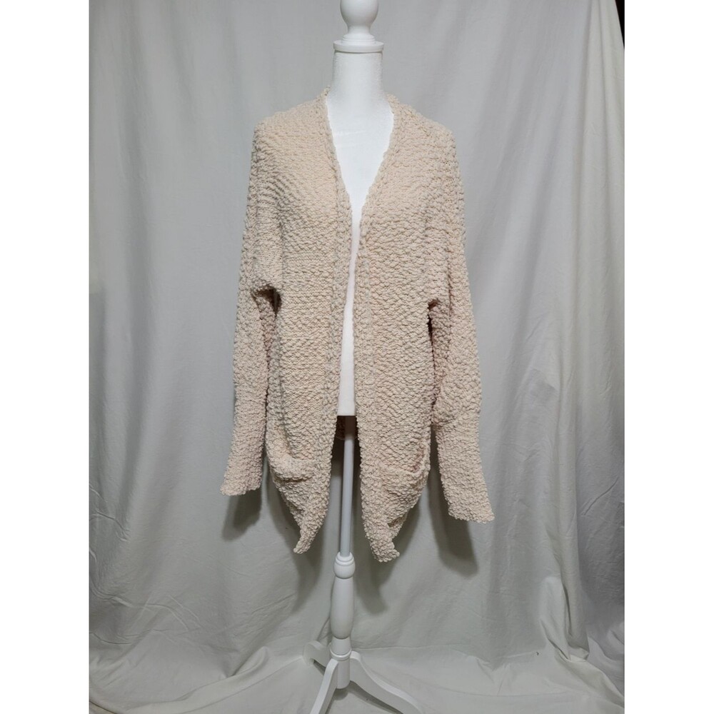 Unbranded Popcorn Knit Cardigan Women 2XL Cream Excellent Oversized Open Front - Picture 1 of 9